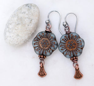 Bohemian Dangle Earrings. Handcrafted Boho-Style Vintage Look Flower Power Jewelry.