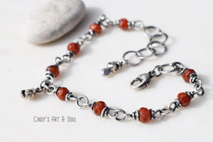 Handcrafted Gemstone Silver Bracelet. Mexican Fire Opal Gemstone Jewelry. Bohemian Style. Hill Tribe Fine Silver.