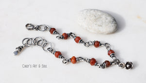 Handcrafted Gemstone Silver Bracelet. Mexican Fire Opal Gemstone Jewelry. Bohemian Style. Hill Tribe Fine Silver.