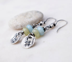 Handcrafted Vintage Look Aquamarine Gemstone Earrings. Sterling Silver Jewelry. Dangle Earrings.