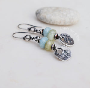 Handcrafted Vintage Look Aquamarine Gemstone Earrings. Sterling Silver Jewelry. Dangle Earrings.