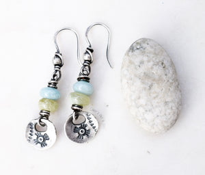 Handcrafted Vintage Look Aquamarine Gemstone Earrings. Sterling Silver Jewelry. Dangle Earrings.