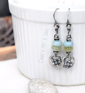 Handcrafted Vintage Look Aquamarine Gemstone Earrings. Sterling Silver Jewelry. Dangle Earrings.