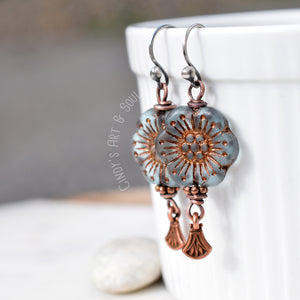 Bohemian Dangle Earrings. Handcrafted Boho-Style Vintage Look Flower Power Jewelry.