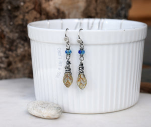 RESERVED FOR KO Handcrafted Autumn Leaf Earrings. Boho Style Dangle Sterling Silver Earrings. Sapphire Blue Glass Beaded Earrings.