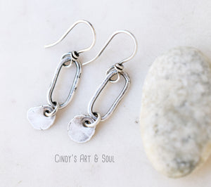 Fine Silver Hoop Earrings. Handcrafted Minimalist Jewelry. Pure Silver. Sterling Silver Earrings. Charm Dangle Earrings. Handmade Simple Hoops.