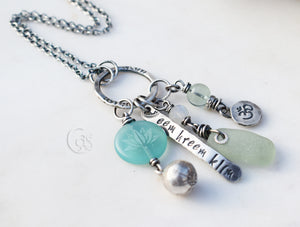 Silver Lotus Charm Necklace Mantra Charms Silver Yoga Jewelry