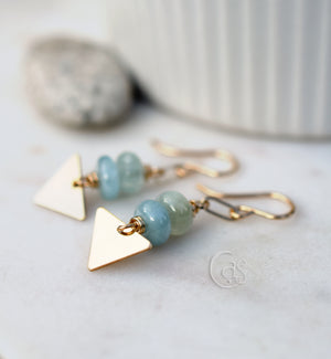 Gold Aquamarine Earrings. Handcrafted Gold Filled and Blue Aquamarine Gemstone Dangles.