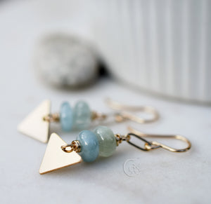 Gold Aquamarine Earrings. Handcrafted Gold Filled and Blue Aquamarine Gemstone Dangles.