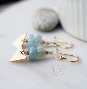 Gold Aquamarine Earrings. Handcrafted Gold Filled and Blue Aquamarine Gemstone Dangles.