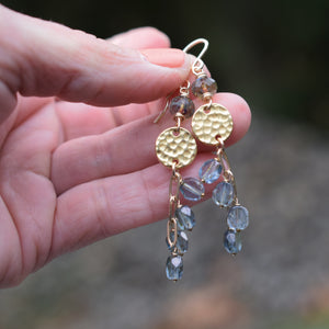 Gold FIll Dangle Earrings. Handcrafted Montana Blue Sparkling Czech Glass Beaded Earrings.