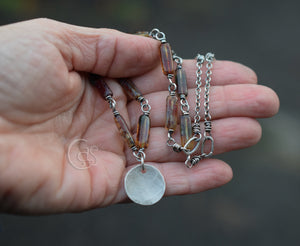 Full Moon Necklace. Earthy Glass and Fine Silver Handcrafted Chain Necklace. Boho-Style Handcrafted Jewelry.