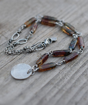 Full Moon Necklace. Earthy Glass and Fine Silver Handcrafted Chain Necklace. Boho-Style Handcrafted Jewelry.