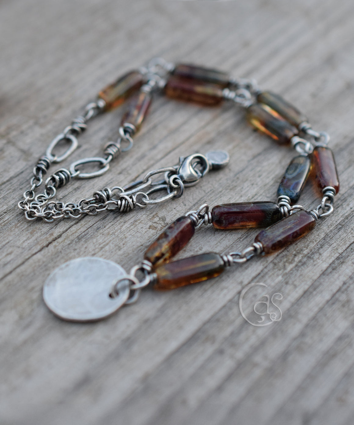 Full Moon Necklace. Earthy Glass and Fine Silver Handcrafted Chain Necklace. Boho-Style Handcrafted Jewelry.