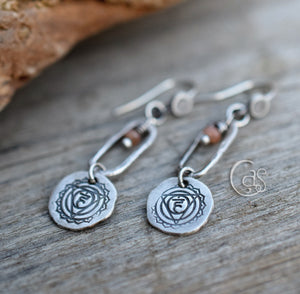 Solar Plexus Chakra Earrings. Fine Silver Dangle Earrings. Moonstone Earrings. Peach Moonstone Gemstones.