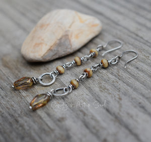 Crystal Desert Dangle Earrings. Fine Silver. Handcrafted Long Earrings.