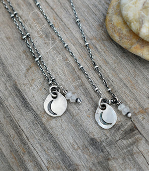 Moonstone Gemstone Necklace Crescent Moon Silver Charm Necklace Handcrafted Jewelry