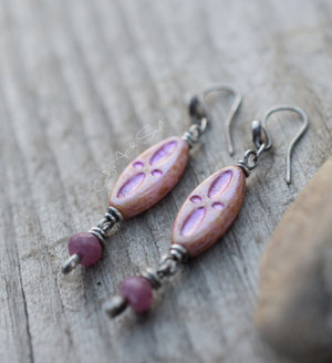 Ruby Gemstone Earrings. Handcrafted Czech Glass Dangle Earrings. Sterling SIlver.