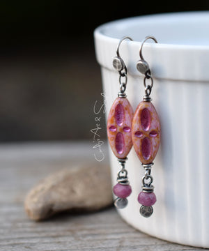 Ruby Gemstone Earrings. Handcrafted Czech Glass Dangle Earrings. Sterling SIlver.