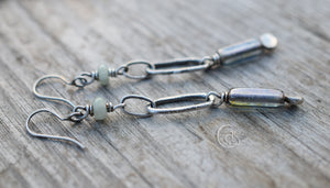 Aquamarine Gemstone Earrings. Long Hoop Earrings. Fine Silver. Sterling Silver. Blue and Green Jewelry.