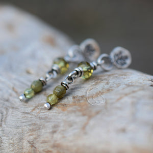 Leaf Post Earrings Green Garnet Gemstone Dangles Botanical Olive Green Earrings