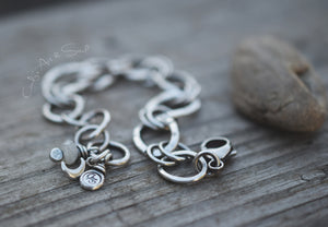 Pure Silver Handcrafted Chain Bracelet. Moonstone Gemstone Crescent Moon Jewelry