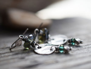 Emerald Forest Silver Handcrafted Earrings. Botanical Motif Silver charm Jewelry.