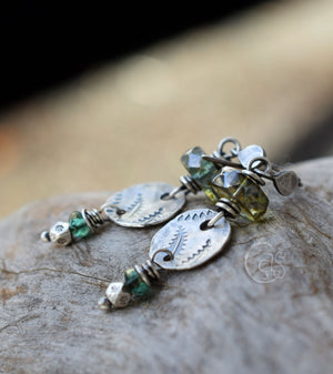 Emerald Forest Silver Handcrafted Earrings. Botanical Motif Silver charm Jewelry.