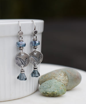 Botanical Leafy Handcrafted Silver Earrings Montana Blue Shimmering Glass Beaded Earrings