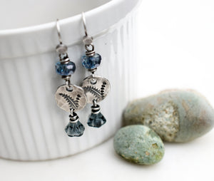 Botanical Leafy Handcrafted Silver Earrings Montana Blue Shimmering Glass Beaded Earrings