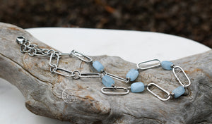 Aquamarine Raw Silver Beaded Necklace. Artisan Handcrafted Jewelry. Solid Silver Gemstone Necklace.