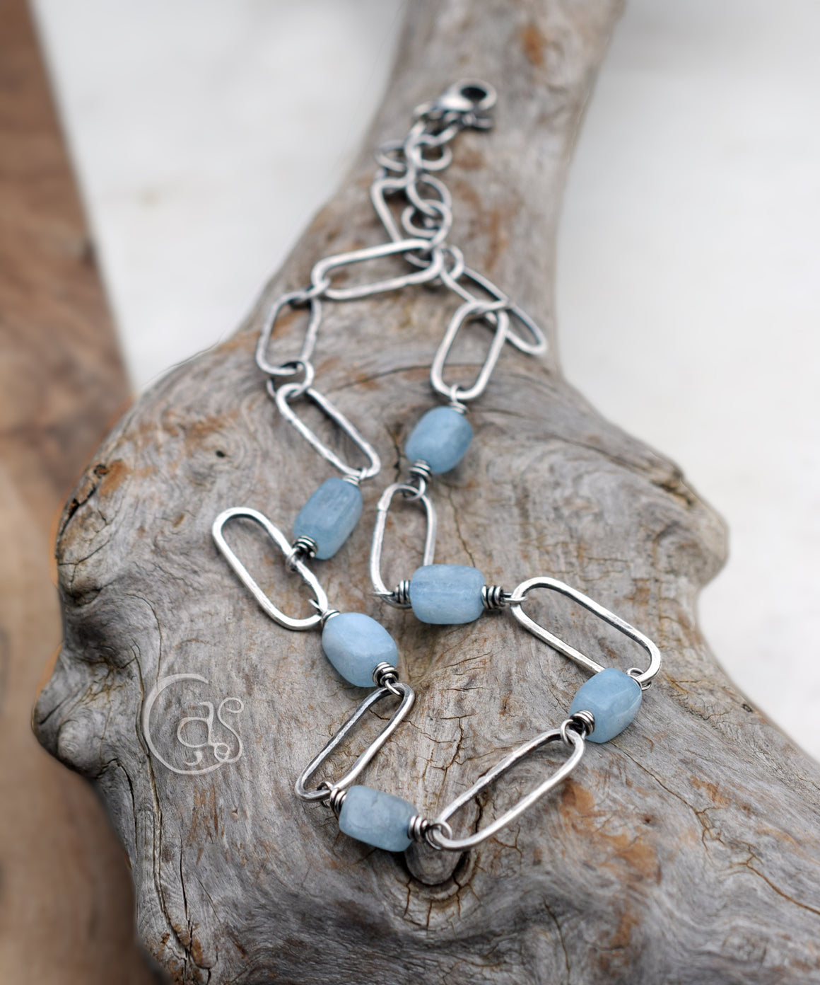 Aquamarine Raw Silver Beaded Necklace. Artisan Handcrafted Jewelry. Solid Silver Gemstone Necklace.