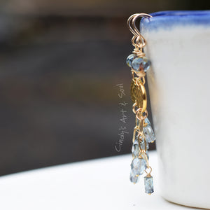 Gold FIll Dangle Earrings. Handcrafted Montana Blue Sparkling Czech Glass Beaded Earrings.