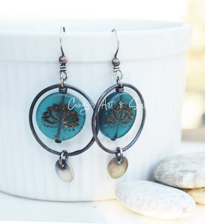 Boho-Style Hoops. Handcrafted Lotus Earrings. Rustic Copper Hoops. Bohemian Jewelry. 31602