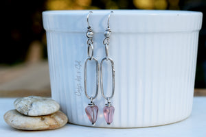 Handcrafted Pure Silver Hoops Beaded Silver Bohemian Beaded Hoop Earrings Matte Rose