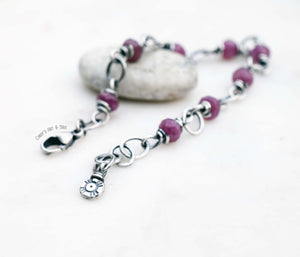 Ruby Gemstone Bracelet Handcrafted Silver Jewelry. Boho Style. Rustic. Earthy. Stone. Pink Rubies. Cindy's Art and Soul