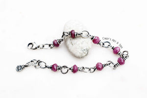 Ruby Gemstone Bracelet Handcrafted Silver Jewelry. Boho Style. Rustic. Earthy. Stone. Pink Rubies. Cindy's Art and Soul