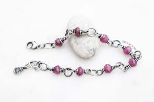 Ruby Gemstone Bracelet Handcrafted Silver Jewelry. Boho Style. Rustic. Earthy. Stone. Pink Rubies. Cindy's Art and Soul