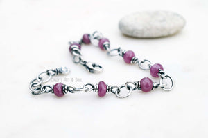 Ruby Gemstone Bracelet Handcrafted Silver Jewelry. Boho Style. Rustic. Earthy. Stone. Pink Rubies. Cindy's Art and Soul