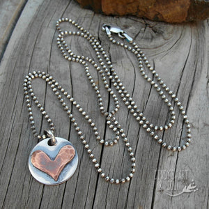 Handcrafted Heart Necklace. Mom Jewelry. Pure Copper. Sterling Silver. Artisan Crafted Jewelry. Rustic Heart. Love.