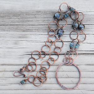 Handcrafted Chain Necklace Beaded Rusty Blue Ceramic Chain Necklace