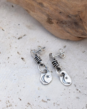 Moon and Star Earrings. Silver Post Nugget Earrings. Cindys Art and Soul Jewelry. 