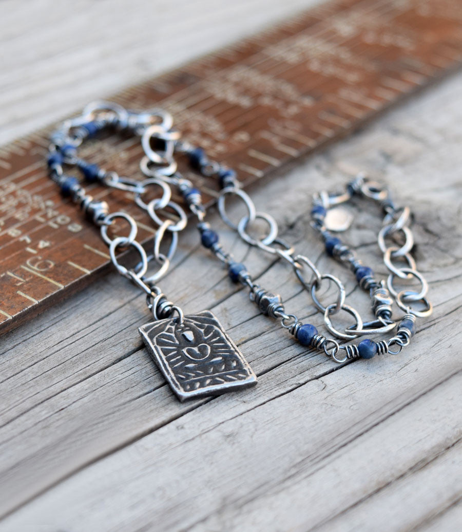 Yogi Charm Necklace with Blue Sodalite Stones. Handmade Jewelry. 