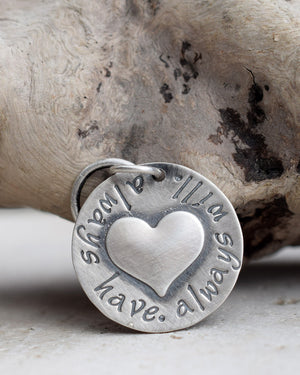 Personalized Silver Charm. Inspirational Key fob. Sterling Silver. Heart Charm. Love. Cindy's Art & Soul