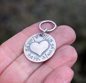 Personalized Silver Charm. Inspirational Key fob. Sterling Silver. Heart Charm. Love. Cindy's Art & Soul