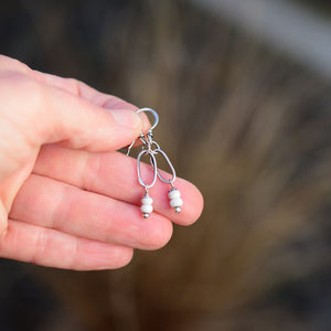 Handcrafted Small Hoop Earrings. White African Glass and Silver Hoops. All Silver Earrings.