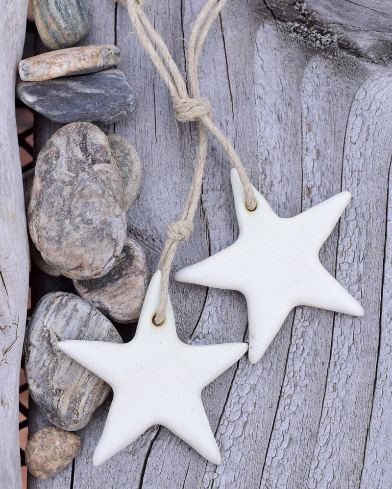 farmhouse. decor. pottery. stars. rustic. handmade white porcelain stars. 