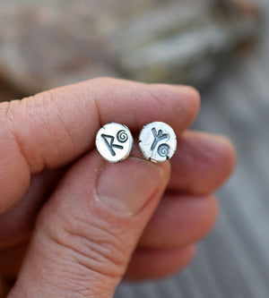 Viking Rune Sterling Silver post earrings. Runic jewelry. Algiz. Raidho.