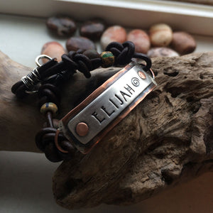 Personalized Metal and Vegan Leather Cord Bracelet. Inspirational Jewelry.