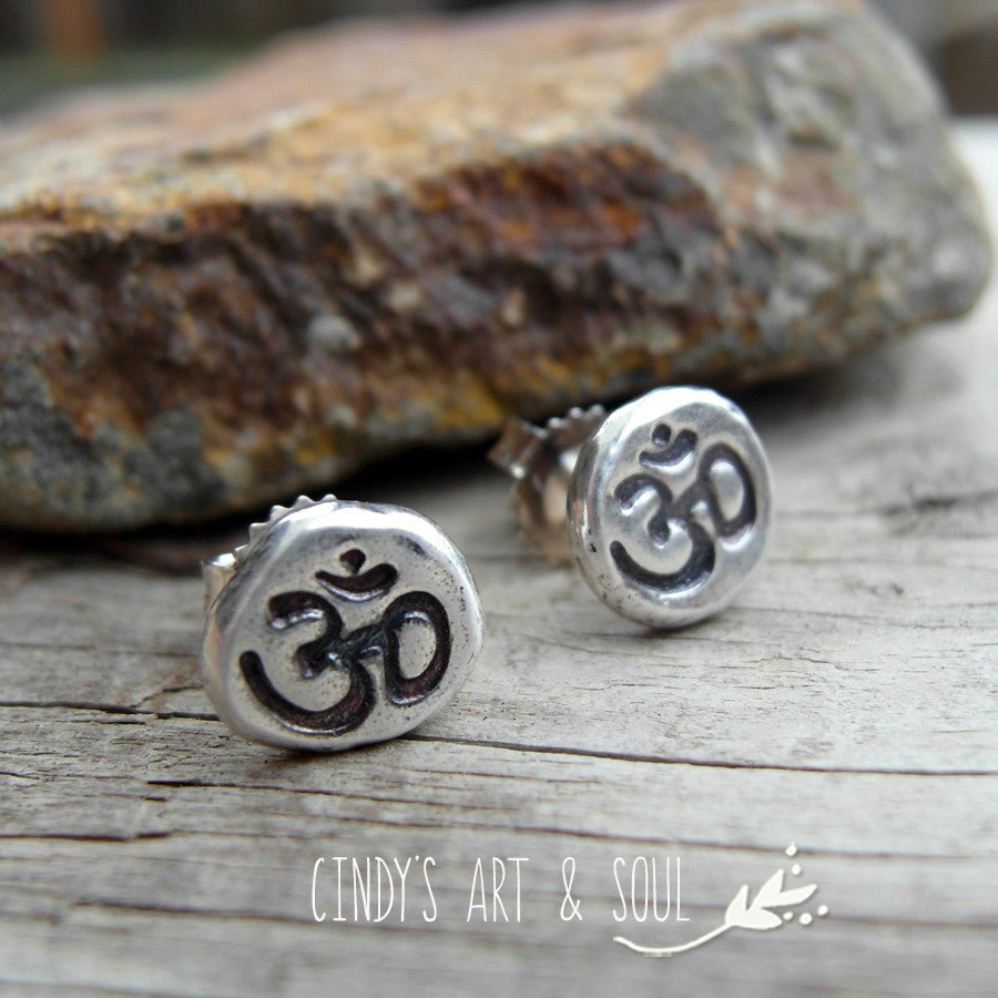 Om Earrings Silver Nugget Post